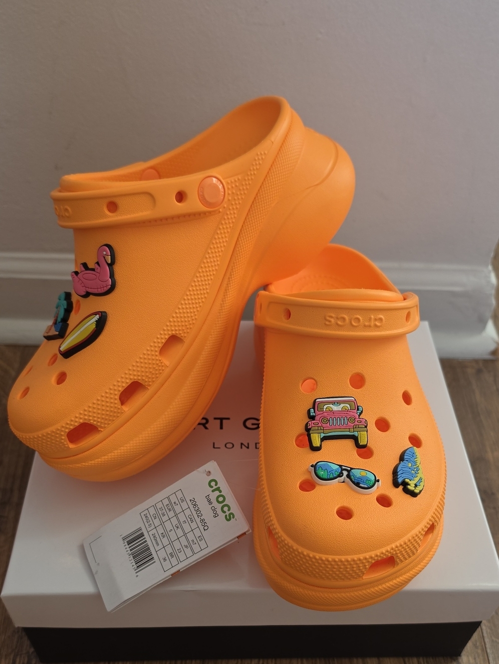 CROCS  Classic Clog in Bright Orange with Fun Charms